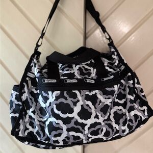 Lesportsac The Weekender Black and White Floral-Style Shoulder Bag